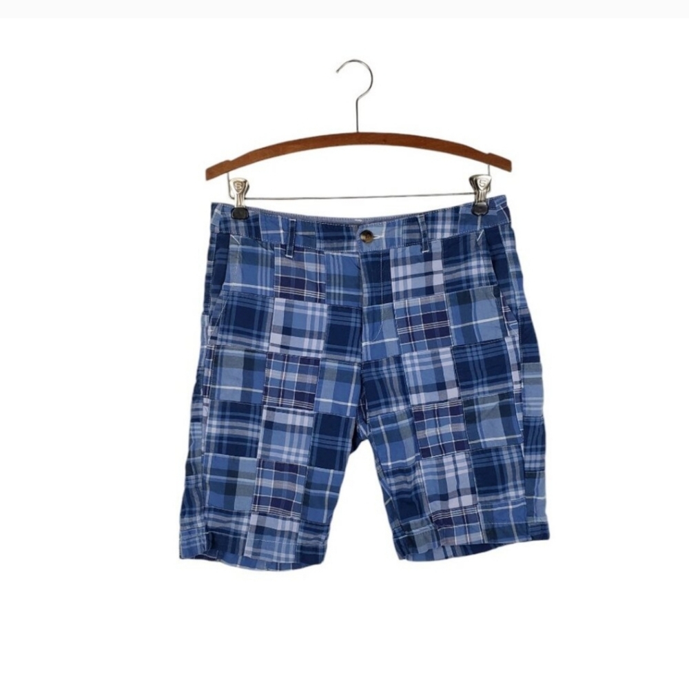 LL Bean womens 8 blue cotton madras Favorite Fit Bermuda shorts 301420